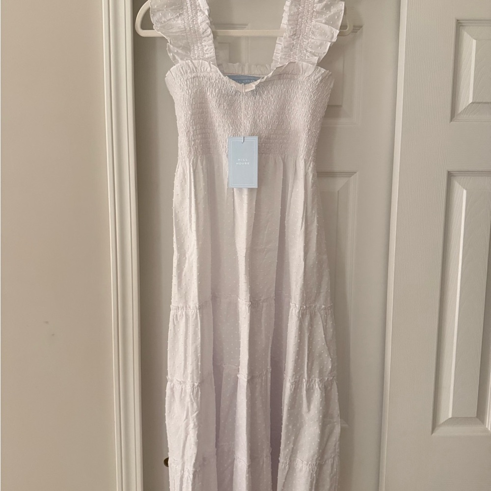 White Smocked Dot Nap Dress NWT M